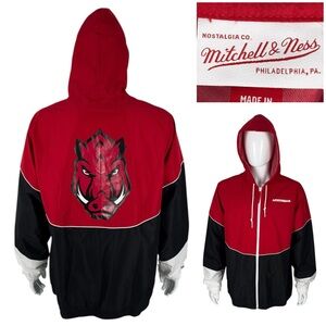 Mitchell & Ness Arkansas Razorbacks Mens XL Full Zip Jacket Windbreaker Red NWT